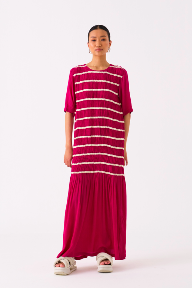 SHIRRING DRESS-FUSCHIA by THREE for women Worldwide