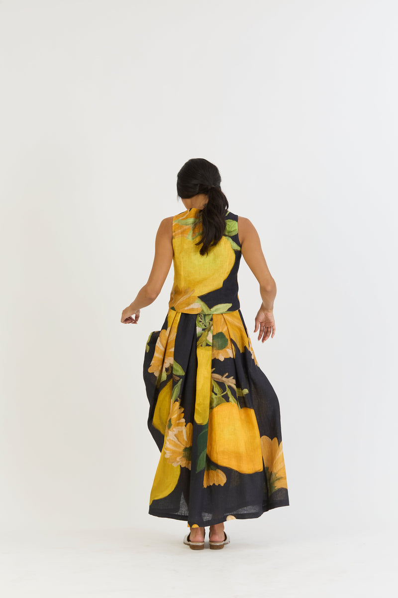 POMELLO WAISTCOAT AND BOX PLEAT SKIRT SET by Yam in yellow color for women Worldwide