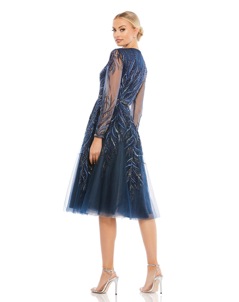 A11136-SEQUINED LONG SLEEVE HIGH NECK TRUMPET DRESS by Mac Duggal for women Worldwide