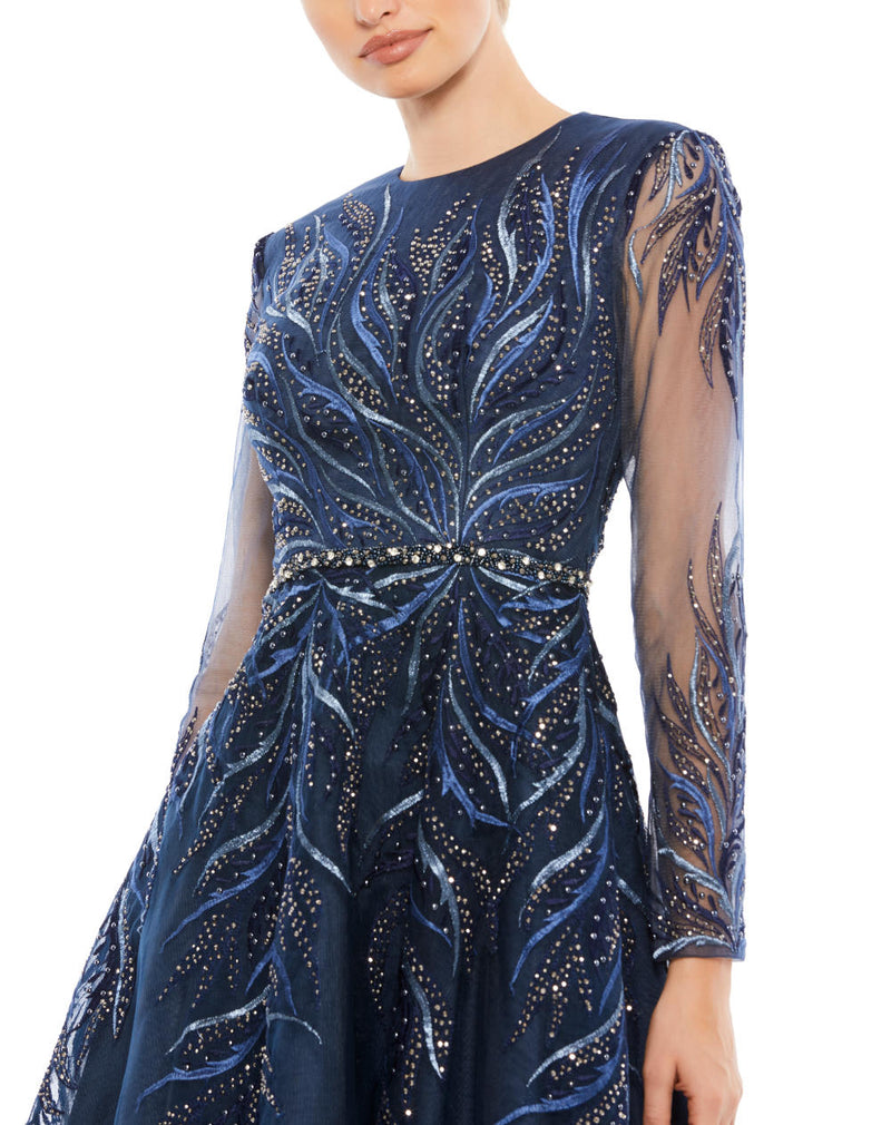 A11136-SEQUINED LONG SLEEVE HIGH NECK TRUMPET DRESS by Mac Duggal for women Worldwide