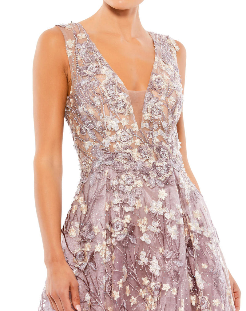 MD-A20131 Embroidered Flared Gown-Purple by Mac Duggal in purple color for women Worldwide