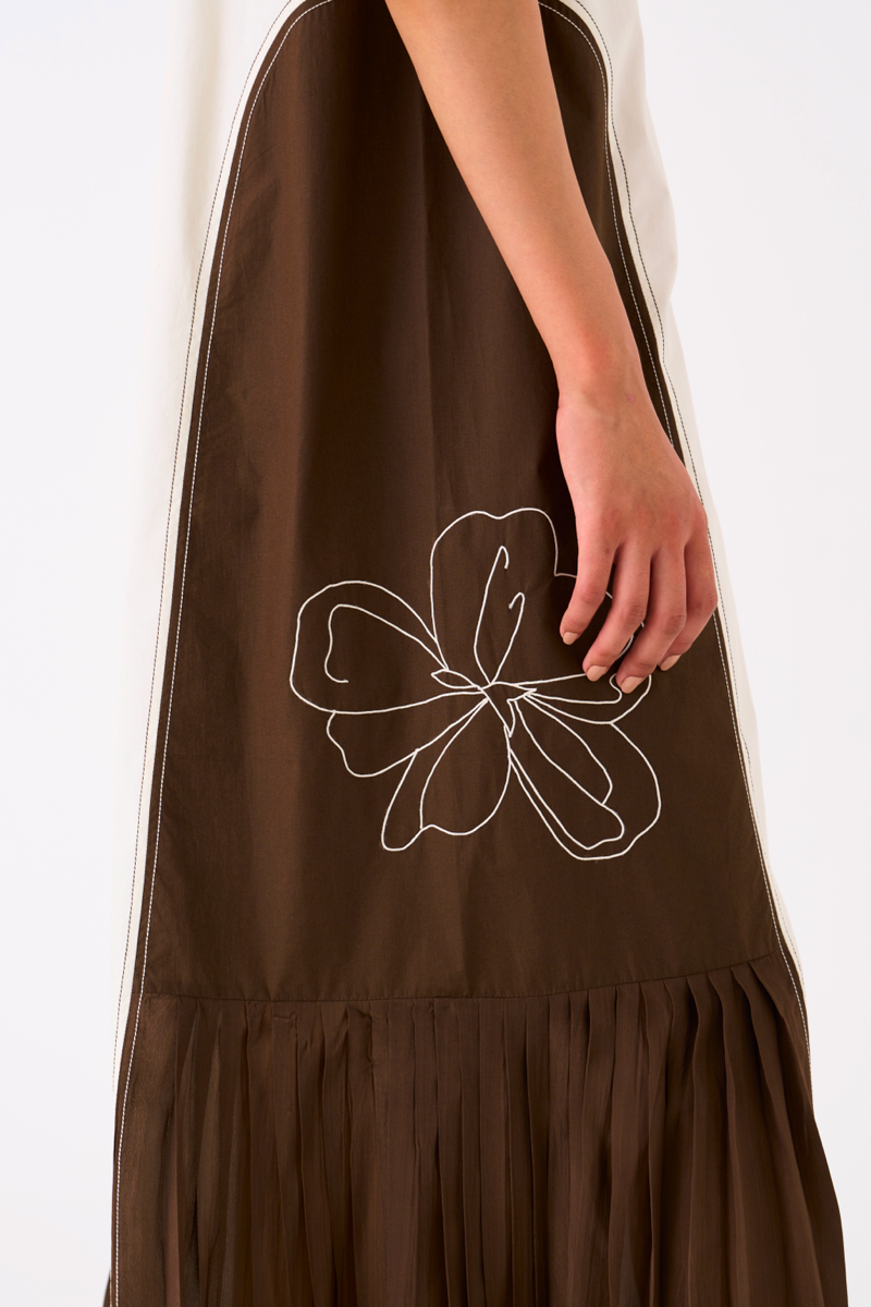 SIDE U-PLEAT DRESS-IVORY/DARK OLIVE poplin by THREE in olive color for women Worldwide