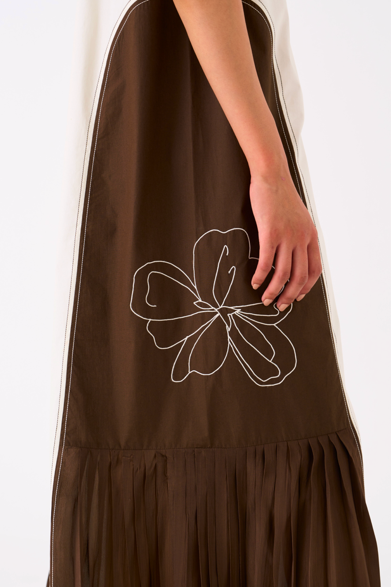 SIDE U-PLEAT DRESS-IVORY/DARK OLIVE