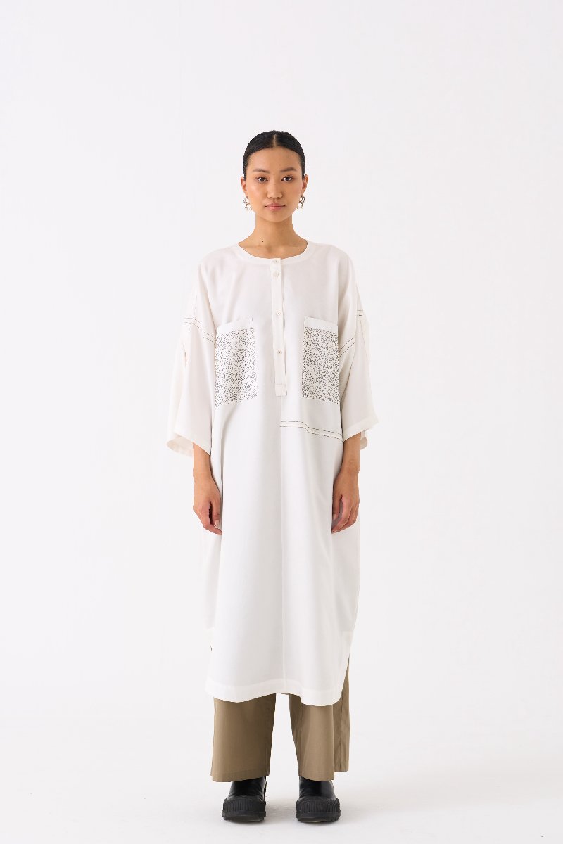 PATCH POCKET TUNIC-IVORY by THREE in ivory color for women Worldwide