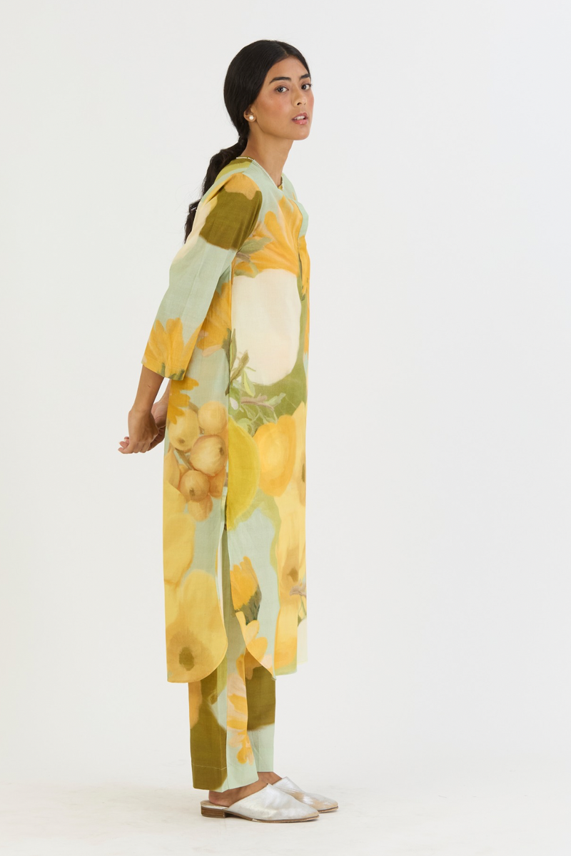 LEMONADE LONG KURTA SET cotton by Yam in yellow color for women Worldwide
