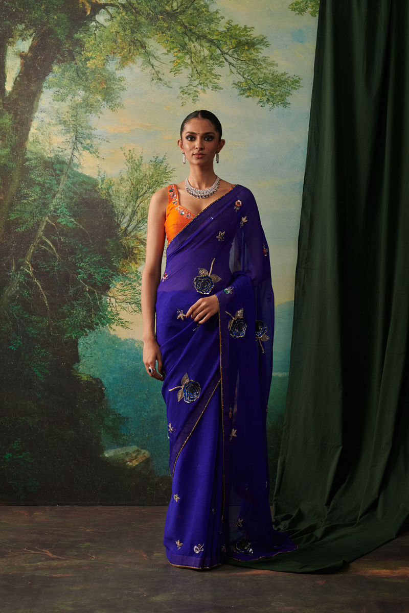 AASHIQUI SAREE banarasi by Rashika Mittal in navy color for women Worldwide