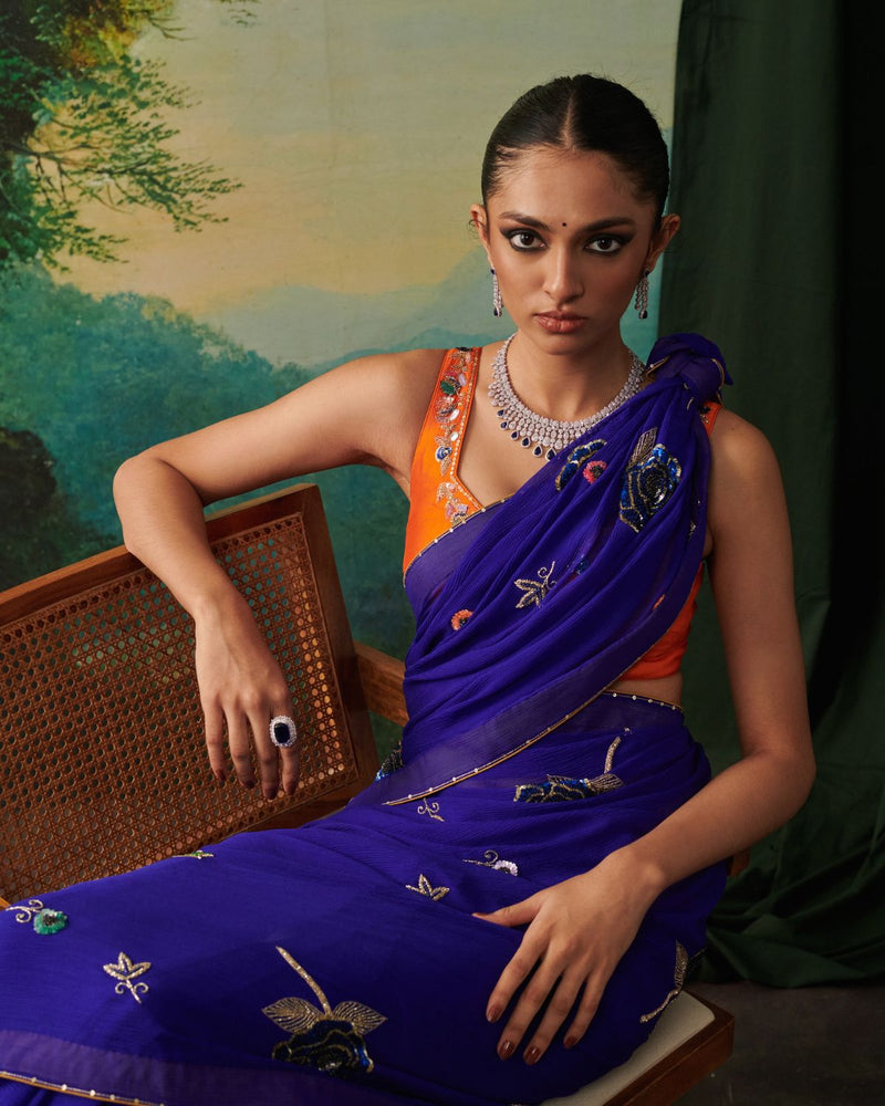 AASHIQUI SAREE banarasi by Rashika Mittal in navy color for women Worldwide