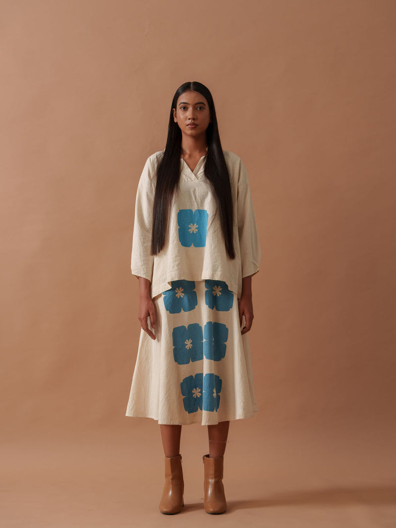 Marigold Skirt handwoven cotton skirt by Stoique in natural, blue for women Worldwide