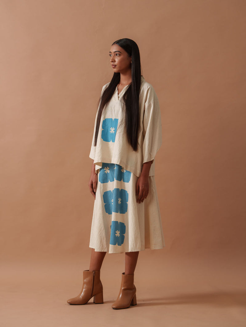 Marigold Skirt handwoven cotton skirt by Stoique in natural, blue for women Worldwide