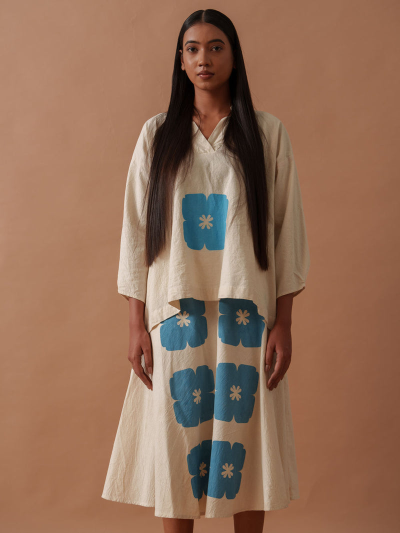 Marigold Skirt handwoven cotton skirt by Stoique in natural, blue for women Worldwide