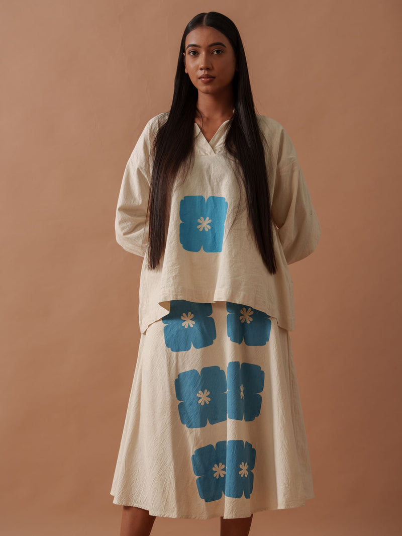 Marigold Skirt handwoven cotton skirt by Stoique in natural, blue for women Worldwide