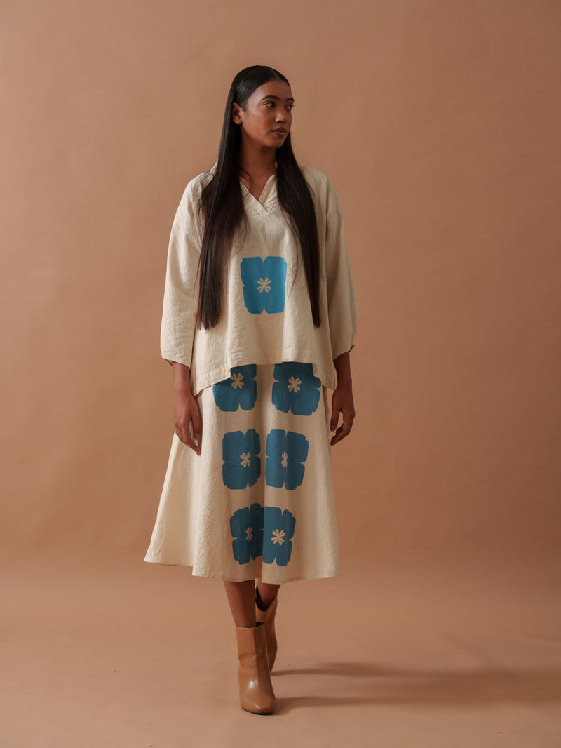 Marigold Top handwoven cotton top/shirt by Stoique in natural, blue for women Worldwide