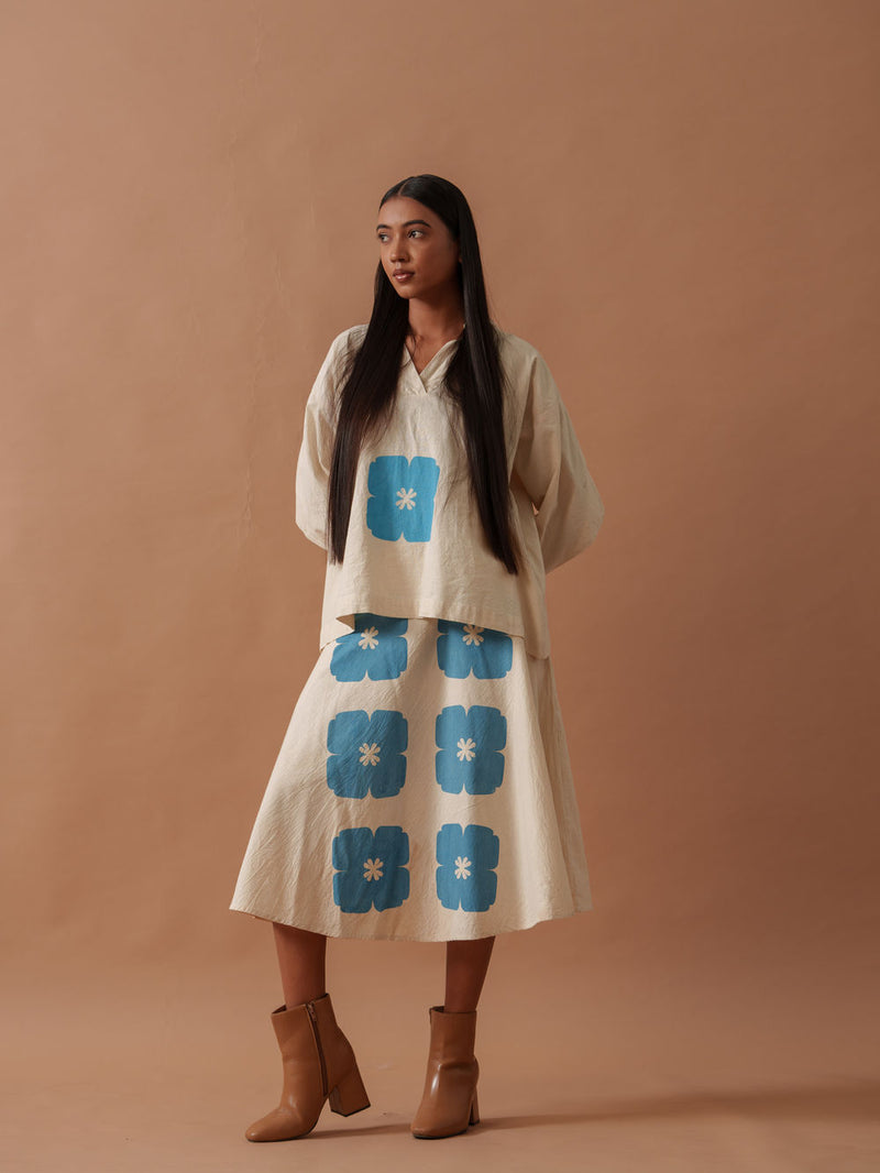 Marigold Skirt handwoven cotton skirt by Stoique in natural, blue for women Worldwide