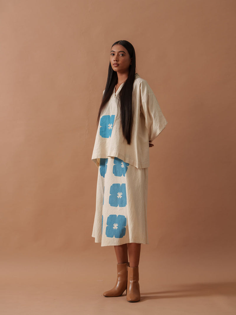 Marigold Skirt handwoven cotton skirt by Stoique in natural, blue for women Worldwide