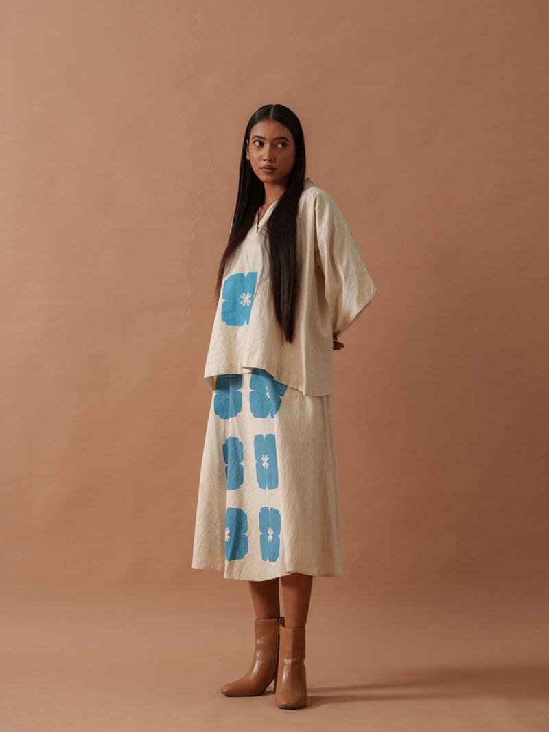 Marigold Skirt handwoven cotton skirt by Stoique in natural, blue for women Worldwide