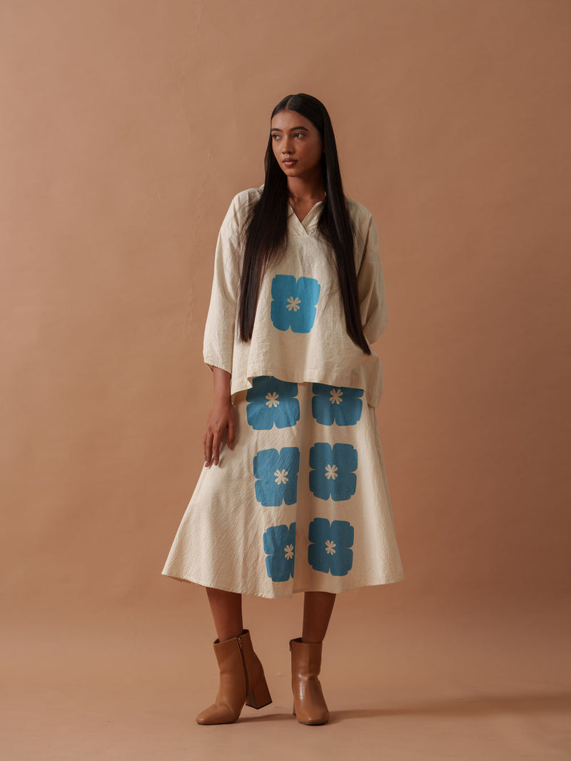 Marigold Top handwoven cotton top/shirt by Stoique in natural, blue for women Worldwide