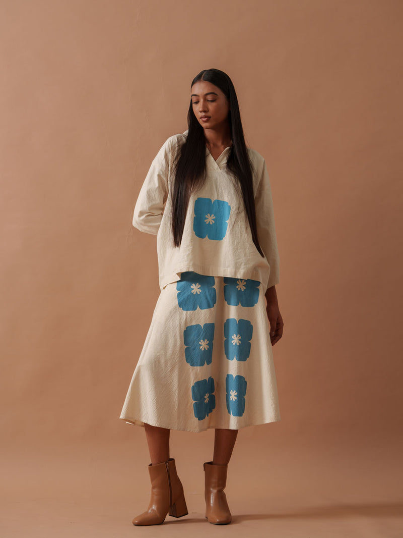 Marigold Skirt handwoven cotton skirt by Stoique in natural, blue for women Worldwide