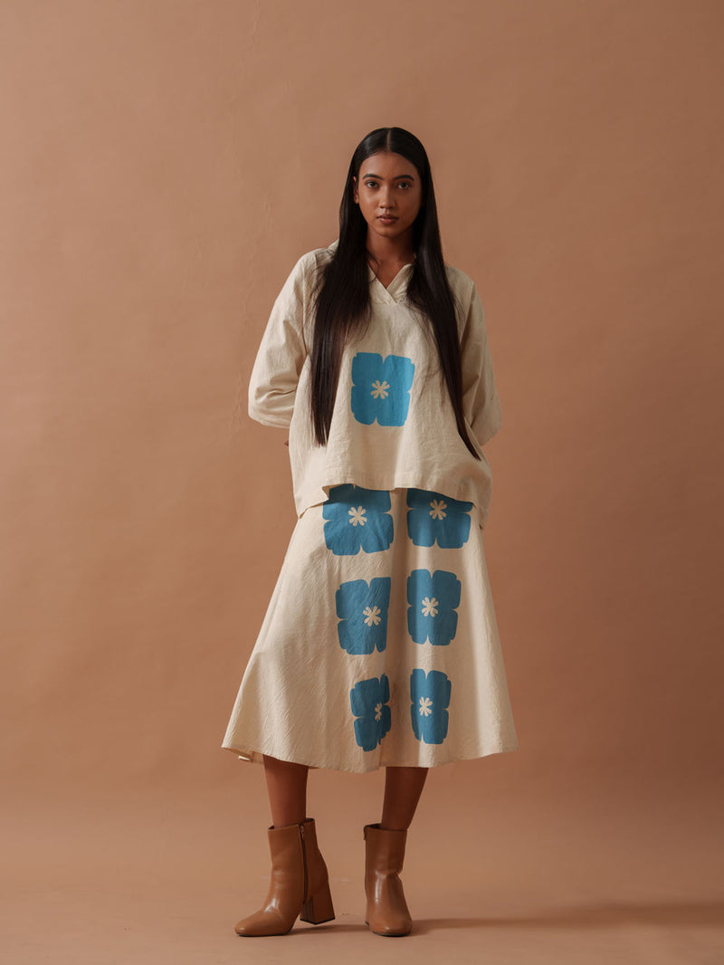 Marigold Top handwoven cotton top/shirt by Stoique in natural, blue for women Worldwide