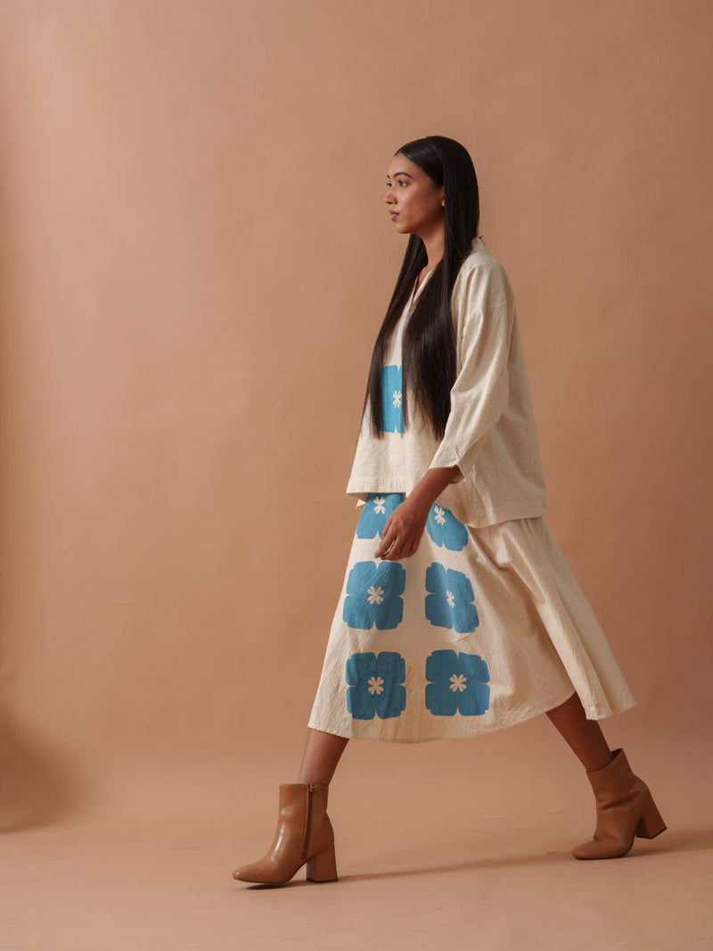 Marigold Skirt handwoven cotton skirt by Stoique in natural, blue for women Worldwide