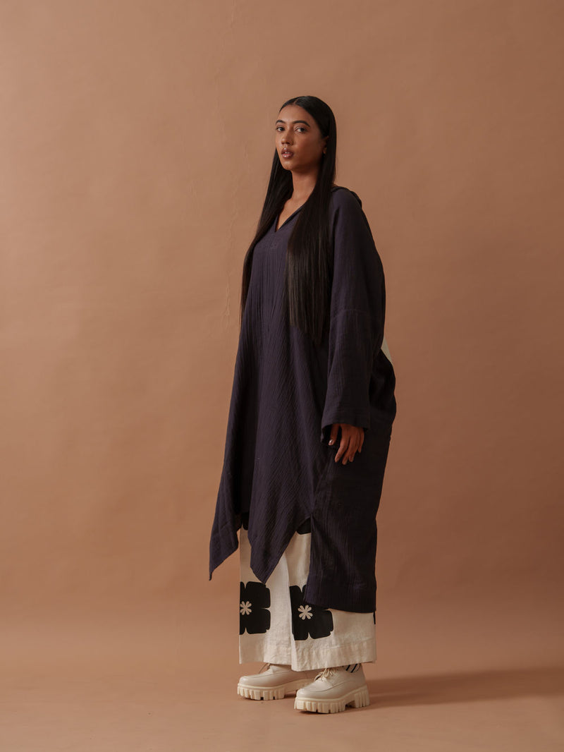 Monk Tunic crushed cotton top/shirt by Stoique in vory, black for women Worldwide