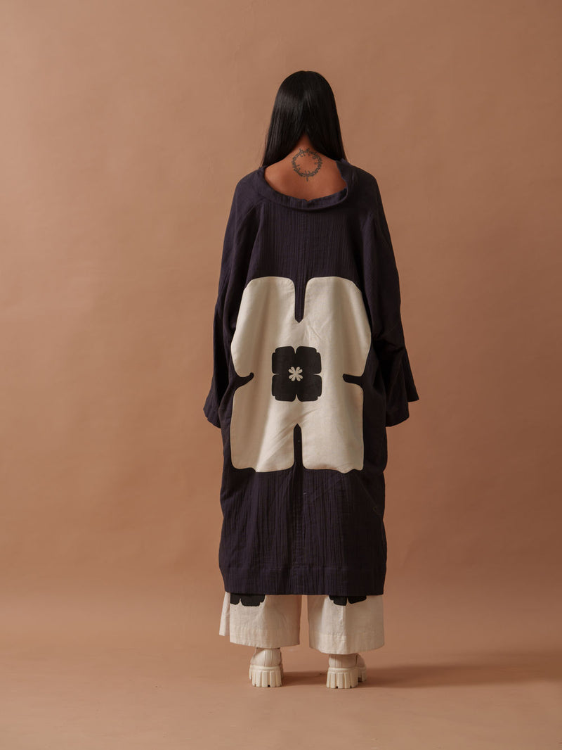 Monk Tunic crushed cotton top/shirt by Stoique in vory, black for women Worldwide