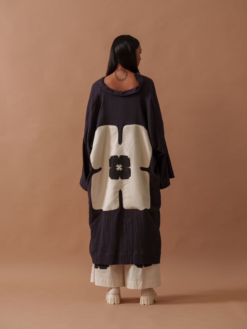 Monk Tunic crushed cotton top/shirt by Stoique in vory, black for women Worldwide