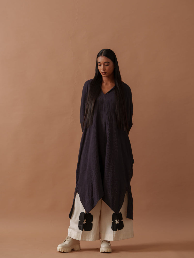 Monk Tunic crushed cotton top/shirt by Stoique in vory, black for women Worldwide