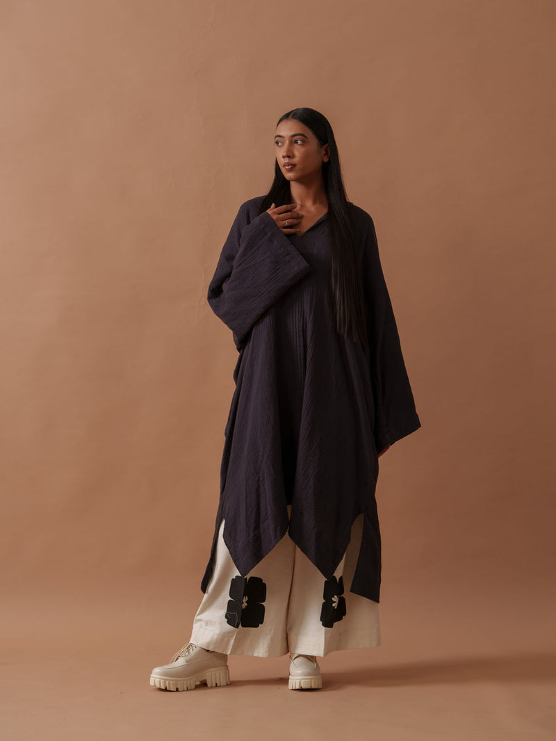Monk Tunic crushed cotton top/shirt by Stoique in vory, black for women Worldwide