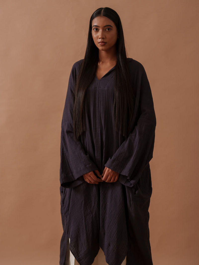Monk Tunic crushed cotton top/shirt by Stoique in vory, black for women Worldwide