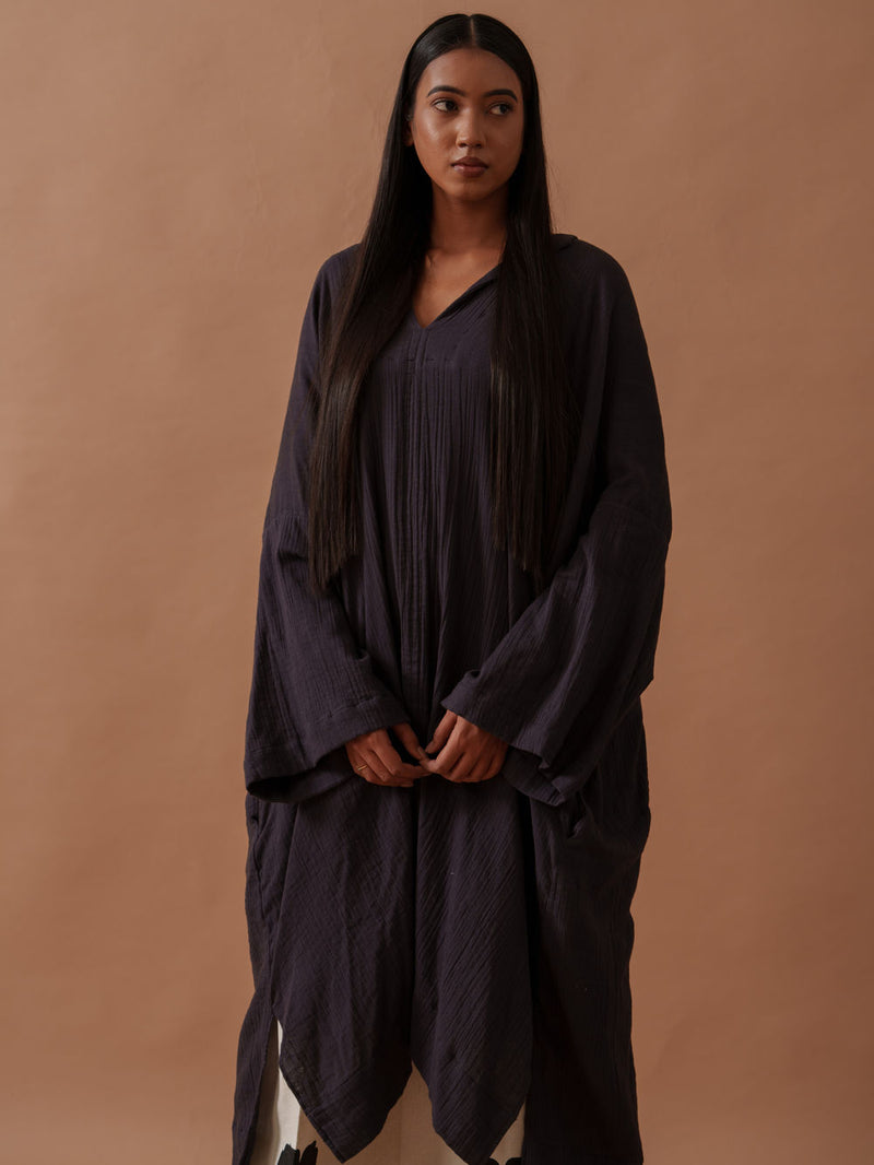 Monk Tunic crushed cotton top/shirt by Stoique in vory, black for women Worldwide