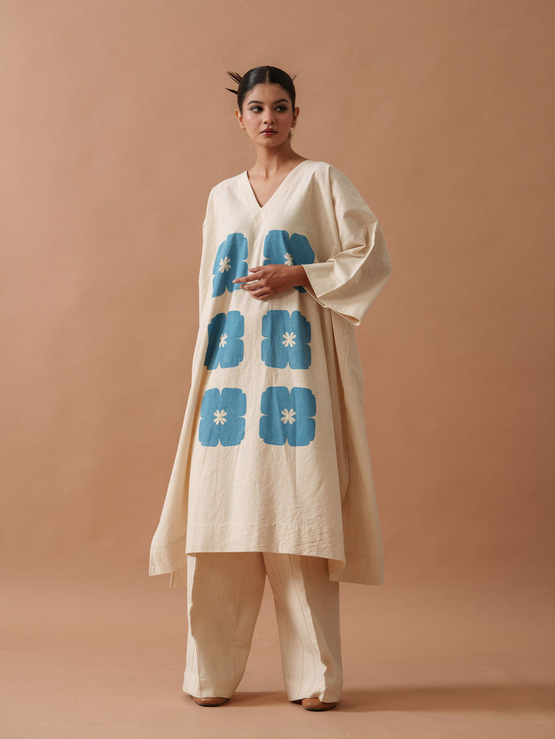Marigold Tunic handwoven cotton top/shirt by Stoique in natural, blue for women Worldwide