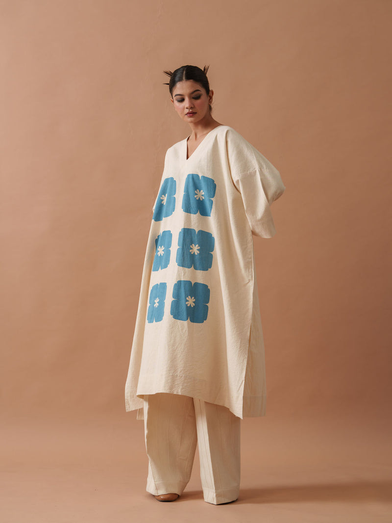 Marigold Tunic handwoven cotton top/shirt by Stoique in natural, blue for women Worldwide