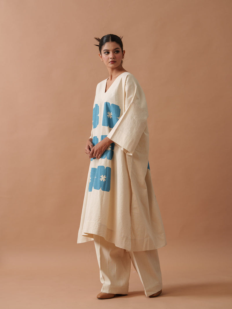Marigold Tunic handwoven cotton top/shirt by Stoique in natural, blue for women Worldwide