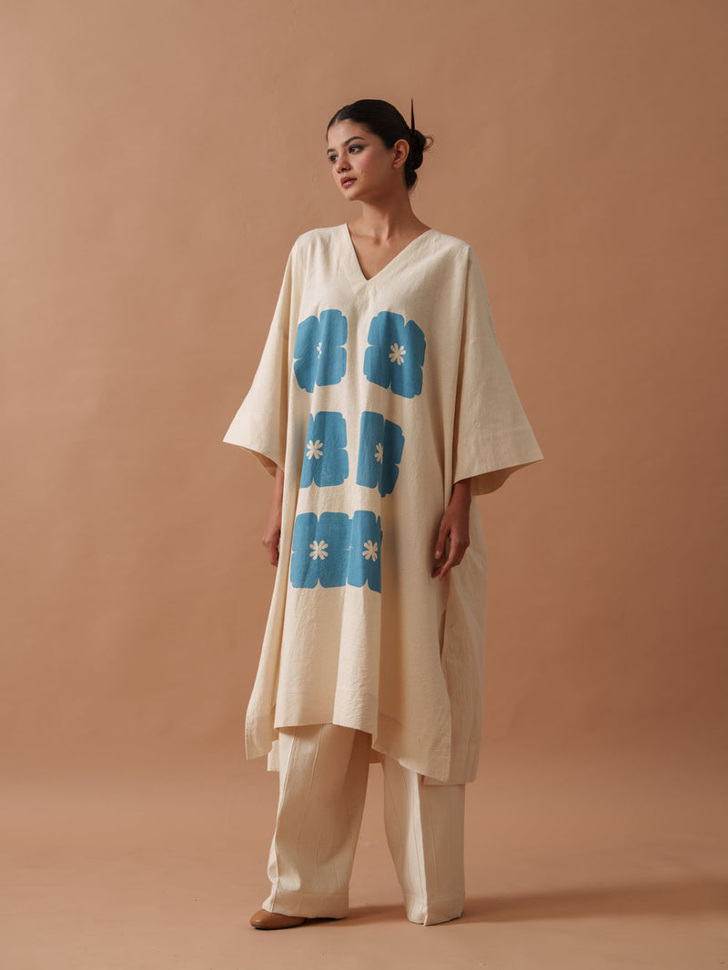 Marigold Tunic handwoven cotton top/shirt by Stoique in natural, blue for women Worldwide