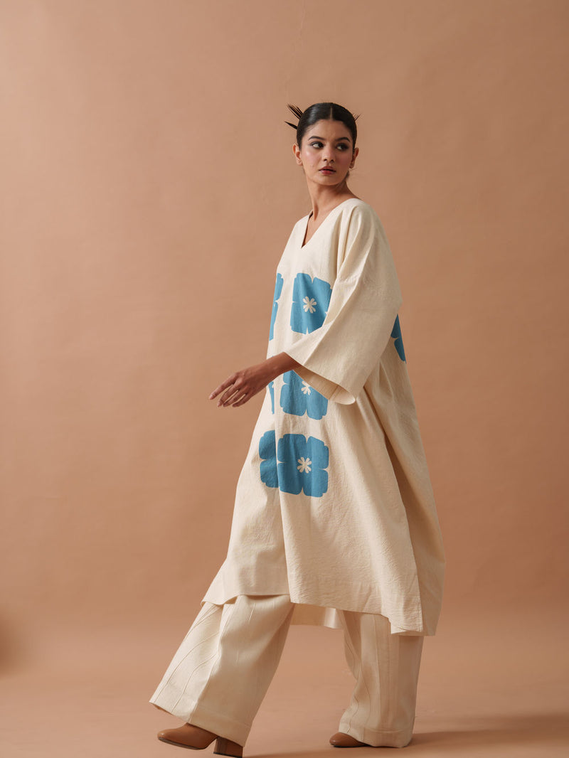 Marigold Tunic handwoven cotton top/shirt by Stoique in natural, blue for women Worldwide