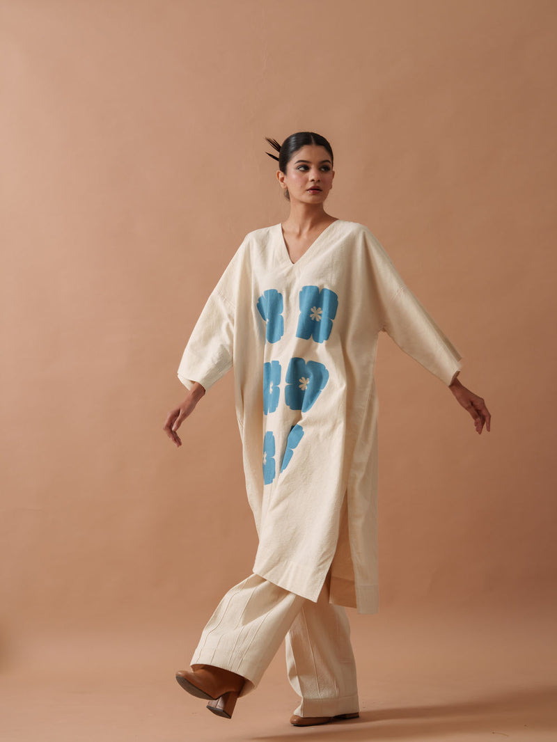 Marigold Tunic handwoven cotton top/shirt by Stoique in natural, blue for women Worldwide