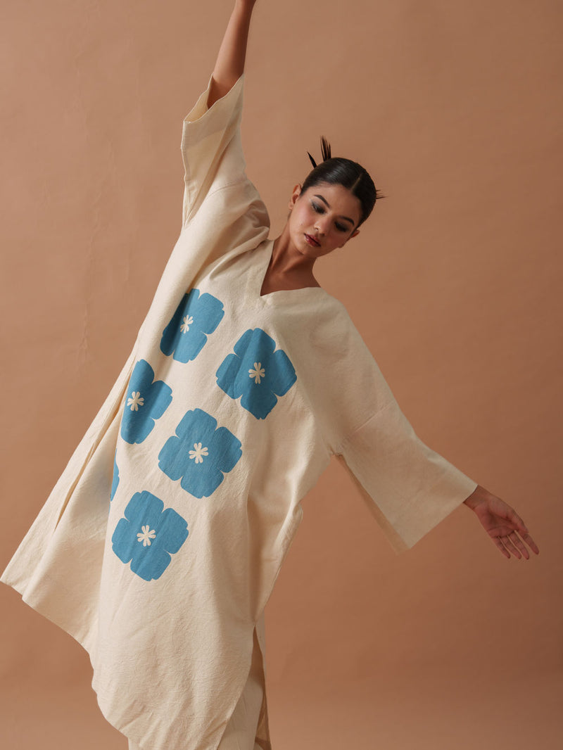 Marigold Tunic handwoven cotton top/shirt by Stoique in natural, blue for women Worldwide