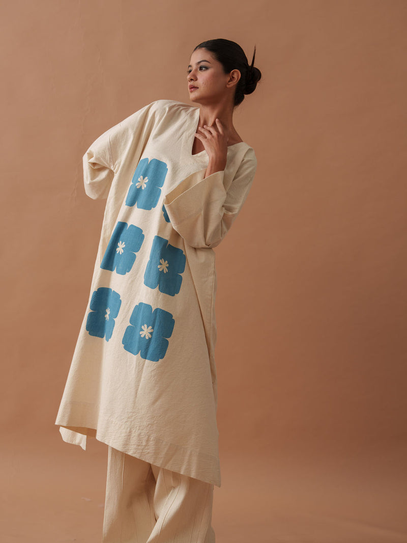 Marigold Tunic handwoven cotton top/shirt by Stoique in natural, blue for women Worldwide