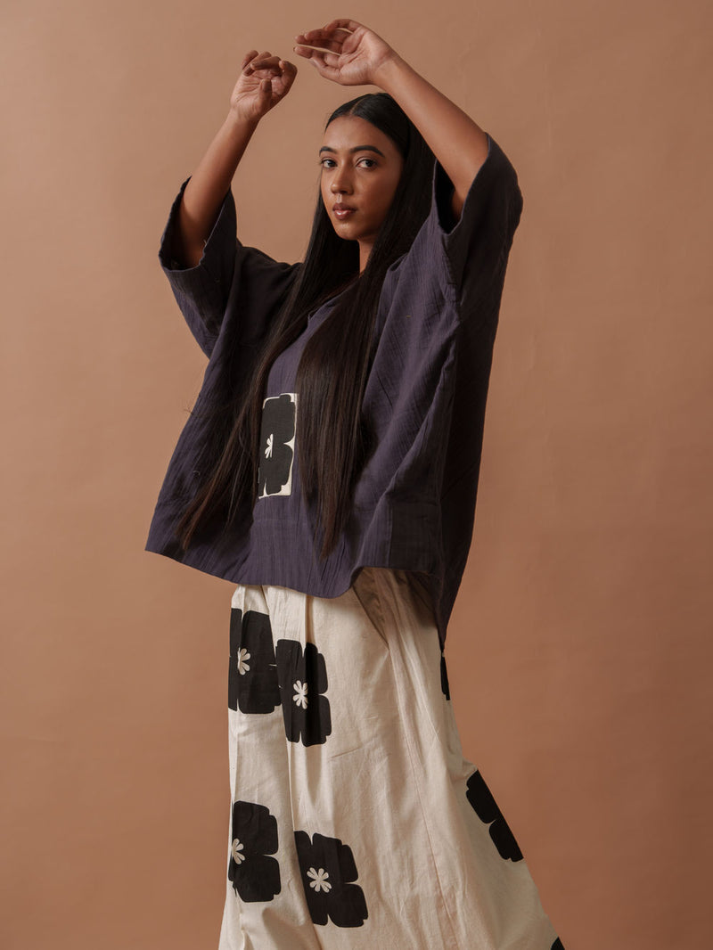 Monk Top crushed cotton top/shirt by Stoique in ivory, black for women Worldwide