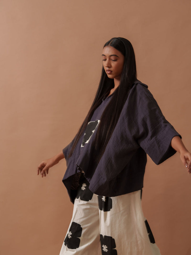 Monk Top crushed cotton top/shirt by Stoique in ivory, black for women Worldwide