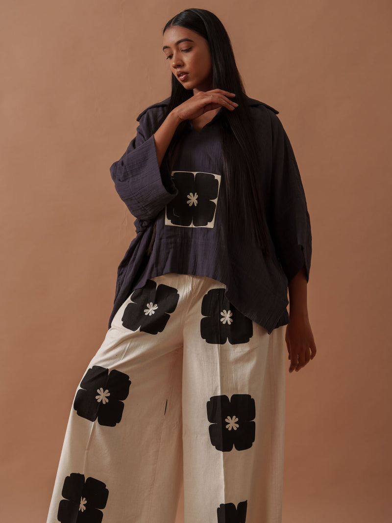 Monk Top crushed cotton top/shirt by Stoique in ivory, black for women Worldwide