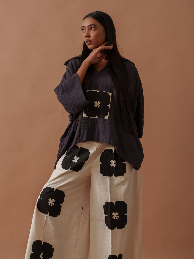 Monk Top crushed cotton top/shirt by Stoique in ivory, black for women Worldwide