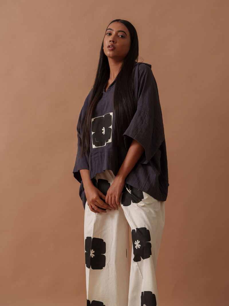 Monk Top crushed cotton top/shirt by Stoique in ivory, black for women Worldwide