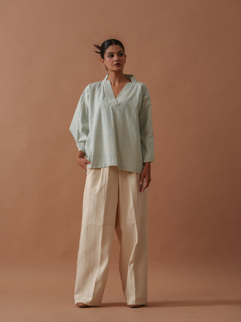 Heather Top handwoven cotton top/shirt by Stoique in natural, ice blue for women Worldwide