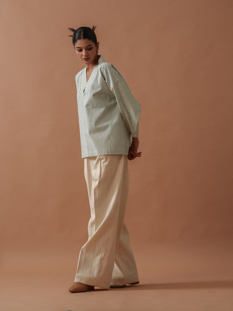 Heather Top handwoven cotton top/shirt by Stoique in natural, ice blue for women Worldwide
