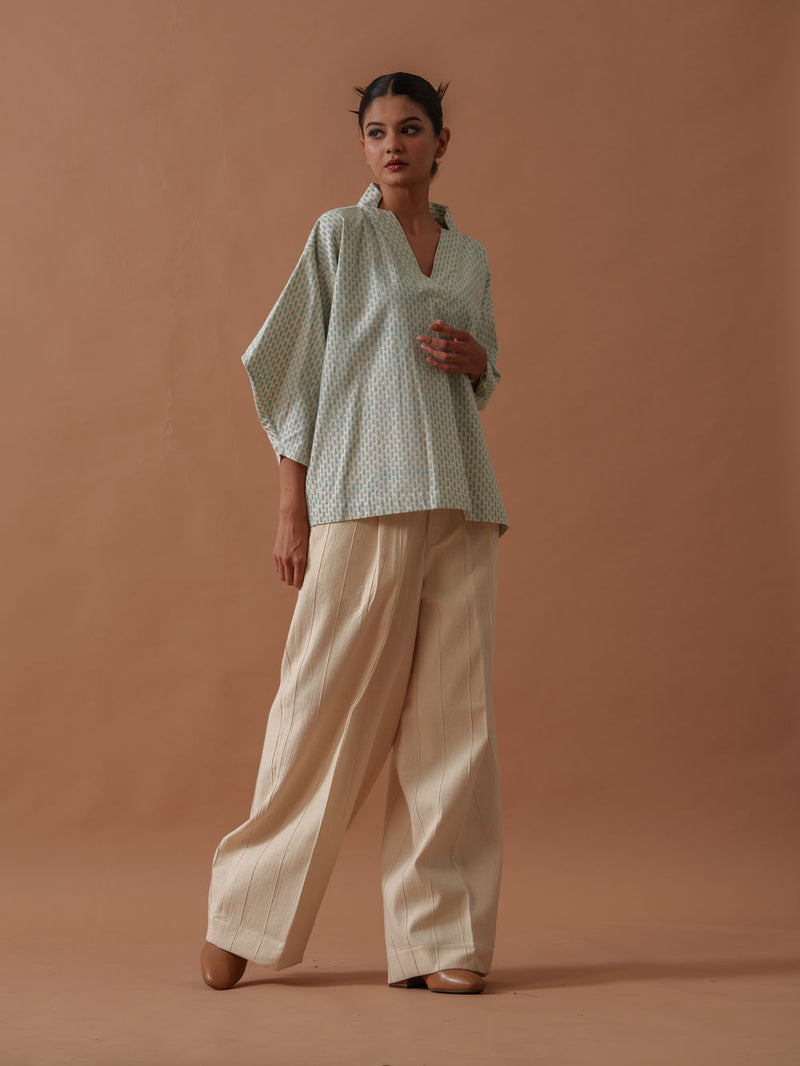 Heather Top handwoven cotton top/shirt by Stoique in natural, ice blue for women Worldwide