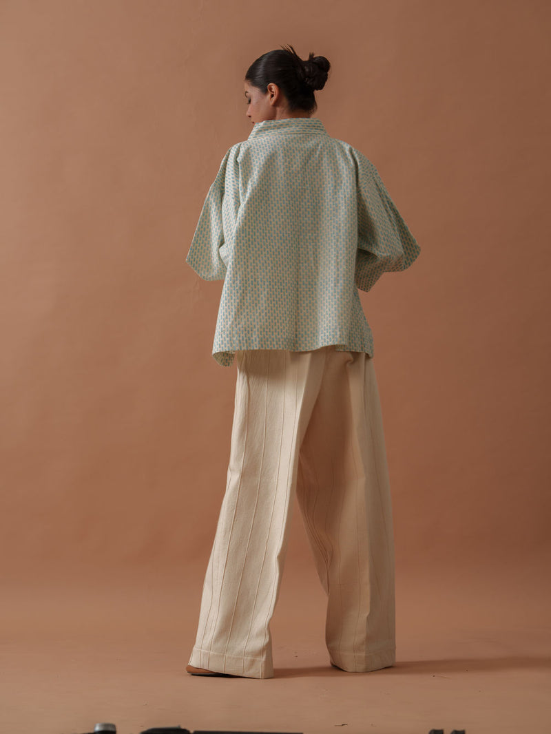 Heather Top handwoven cotton top/shirt by Stoique in natural, ice blue for women Worldwide