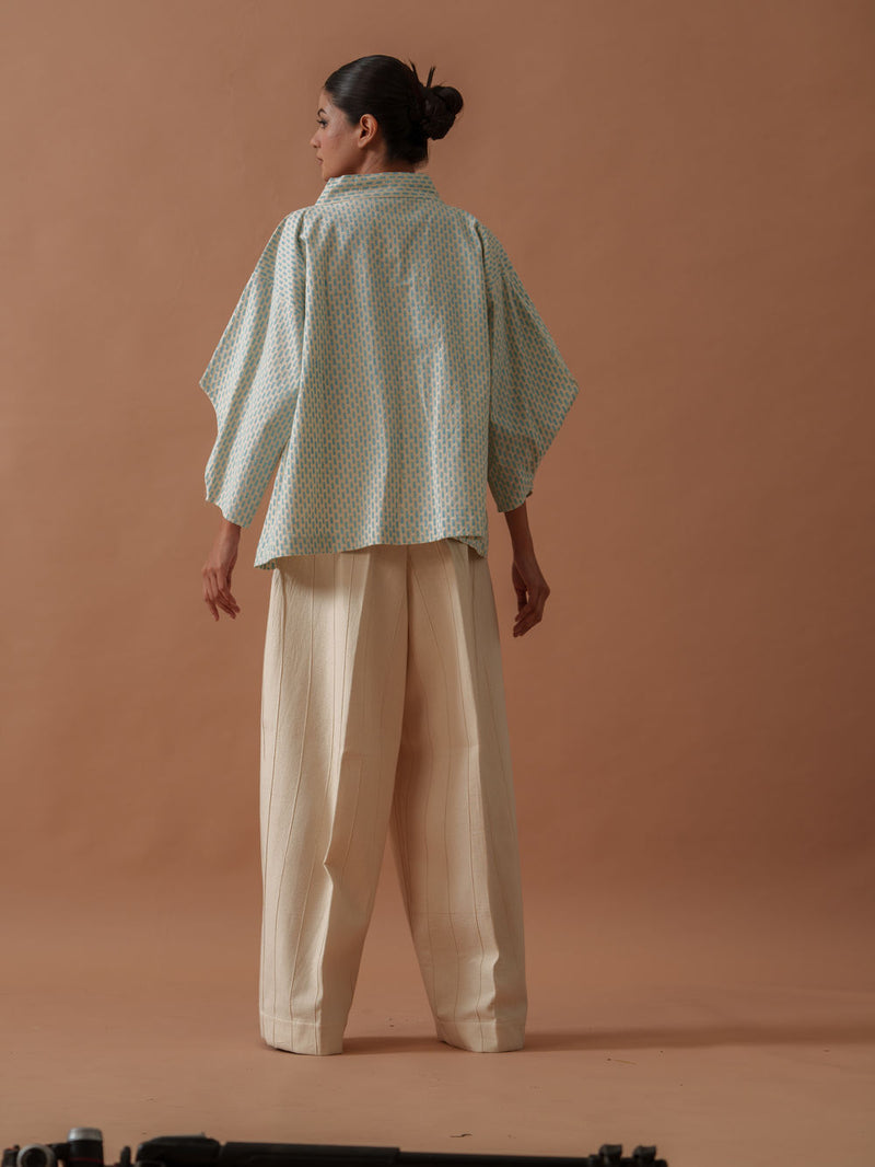 Heather Top handwoven cotton top/shirt by Stoique in natural, ice blue for women Worldwide