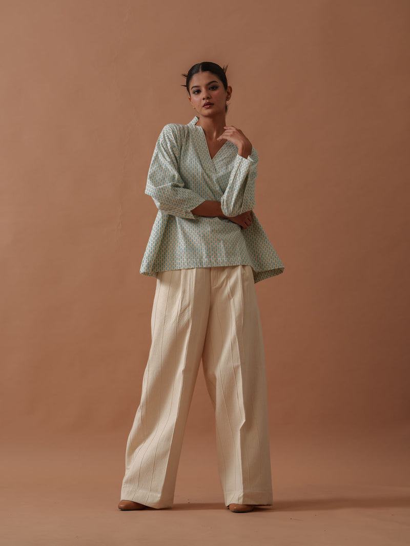 Heather Top handwoven cotton top/shirt by Stoique in natural, ice blue for women Worldwide