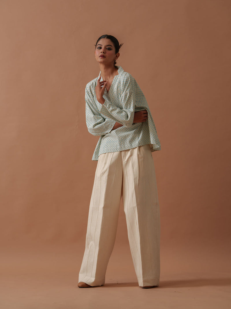 Heather Top handwoven cotton top/shirt by Stoique in natural, ice blue for women Worldwide